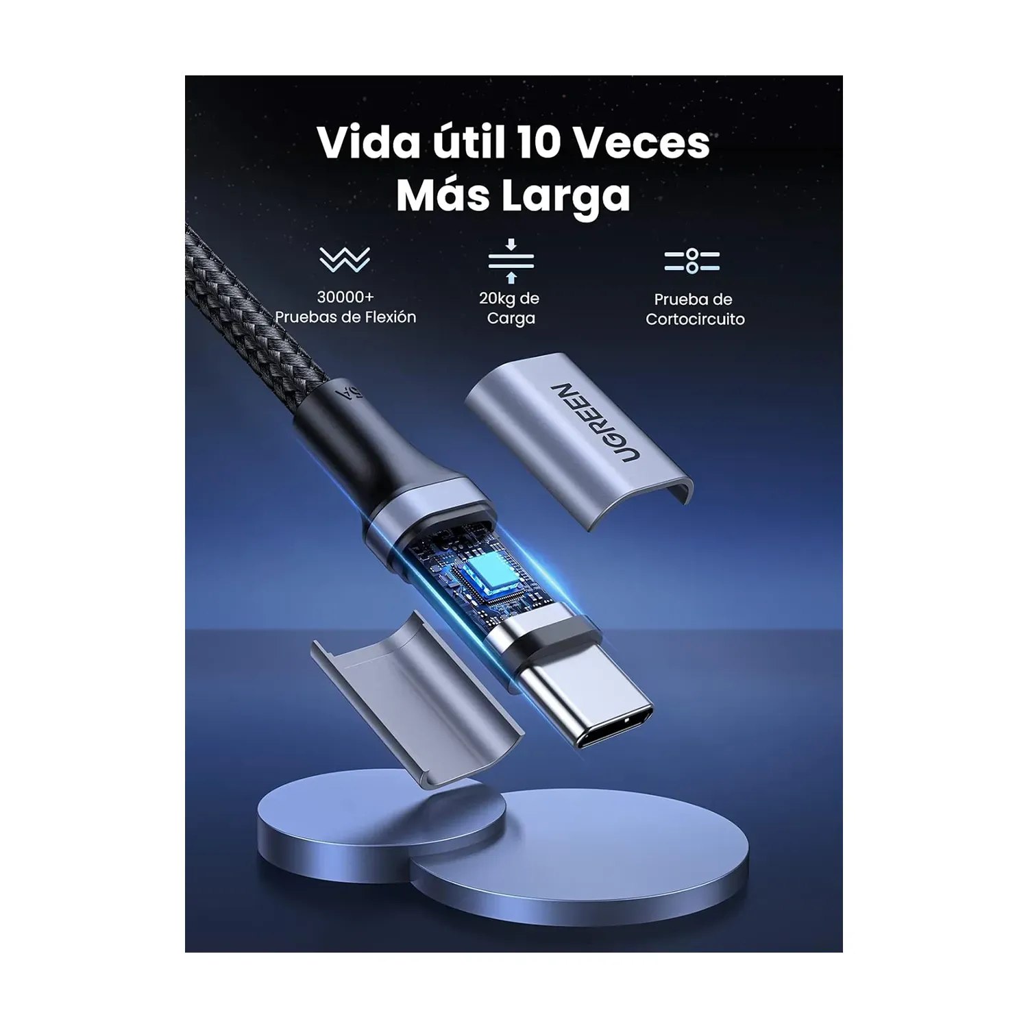 Cable Usb C 3m 100w Carga Rápida Celular Pc Trenzado Ugreen