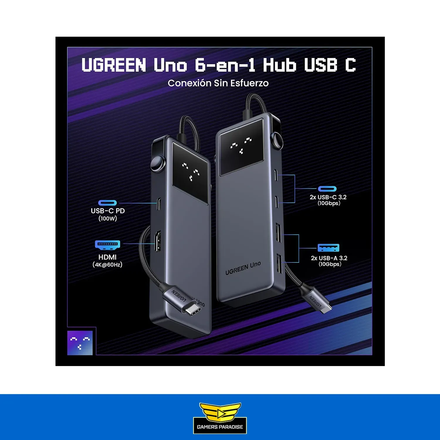 Hub Adaptador Usb C Ugreen Uno 6 en 1 HDMI 4k 60hz