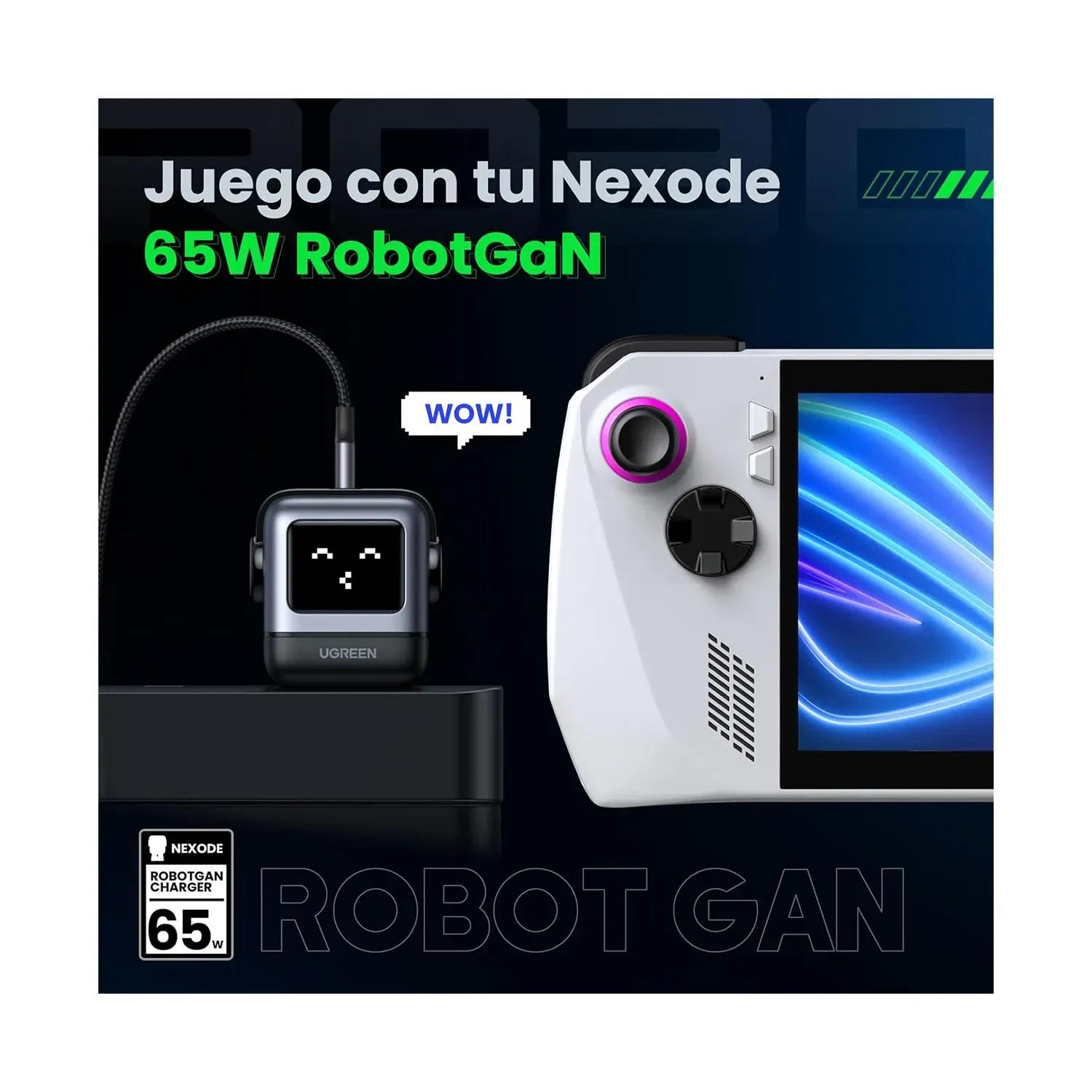 Cargador Usb C 65w GaN Carga Rápida Ugreen Nexode Rg 3 En 1