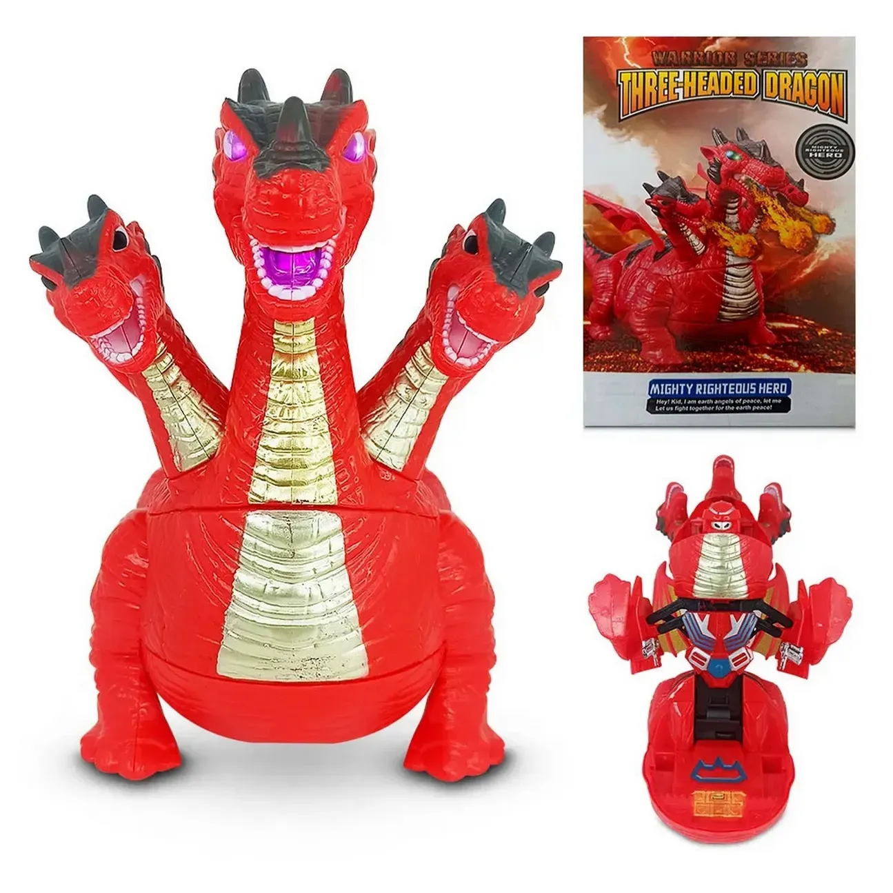 Robot Transformer Dragon 3 Cabeza Dinosaurio Robot + Bateria