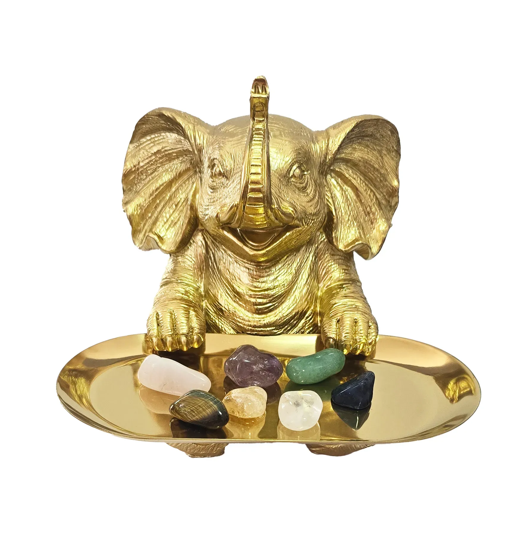 Elefante Ganesha Dorado Plato 7 Chakras Decorativo Feng Shui