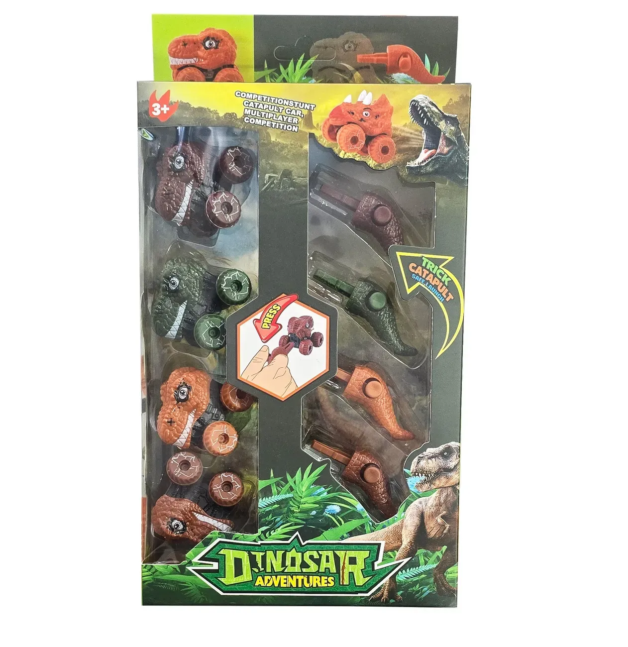 Carro Mini Monster Dinosaurio Rex Catapulta Carreras X 4 Uni