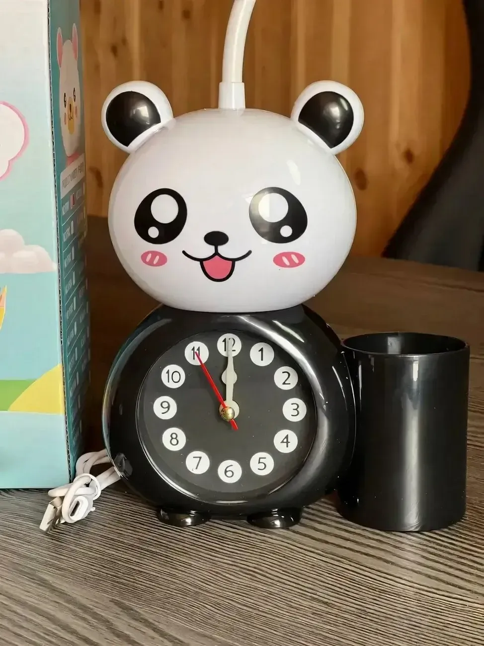 Lampara Oso Panda Recargable Con Reloj De Escritorio Mesa