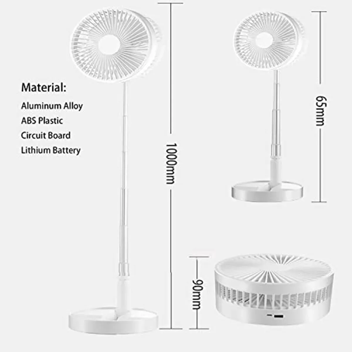 Ventilador Abanico Electrico Plegable Recargable Con Luz Led