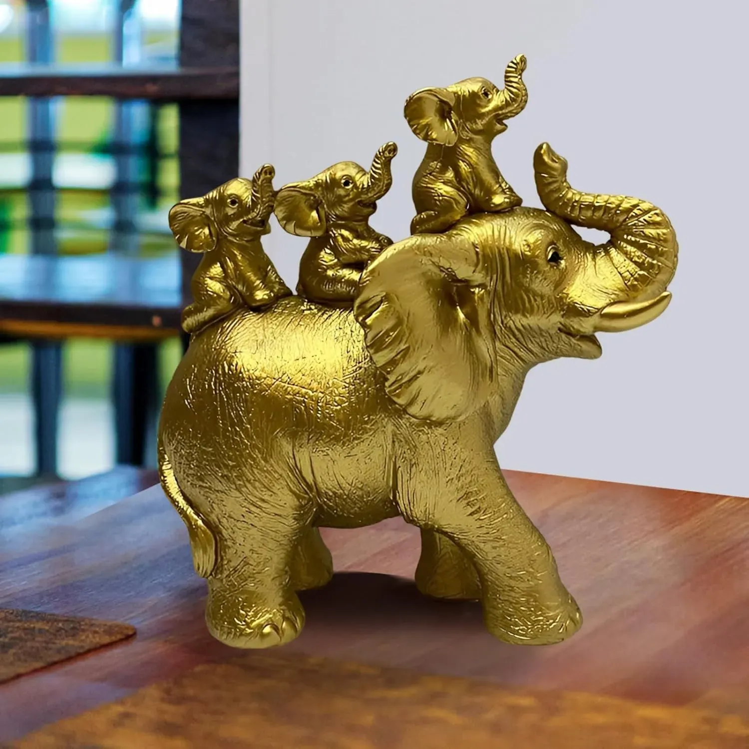 Elefante Dorado Tres Hija (o) Decoración Prosperidad Ganesha