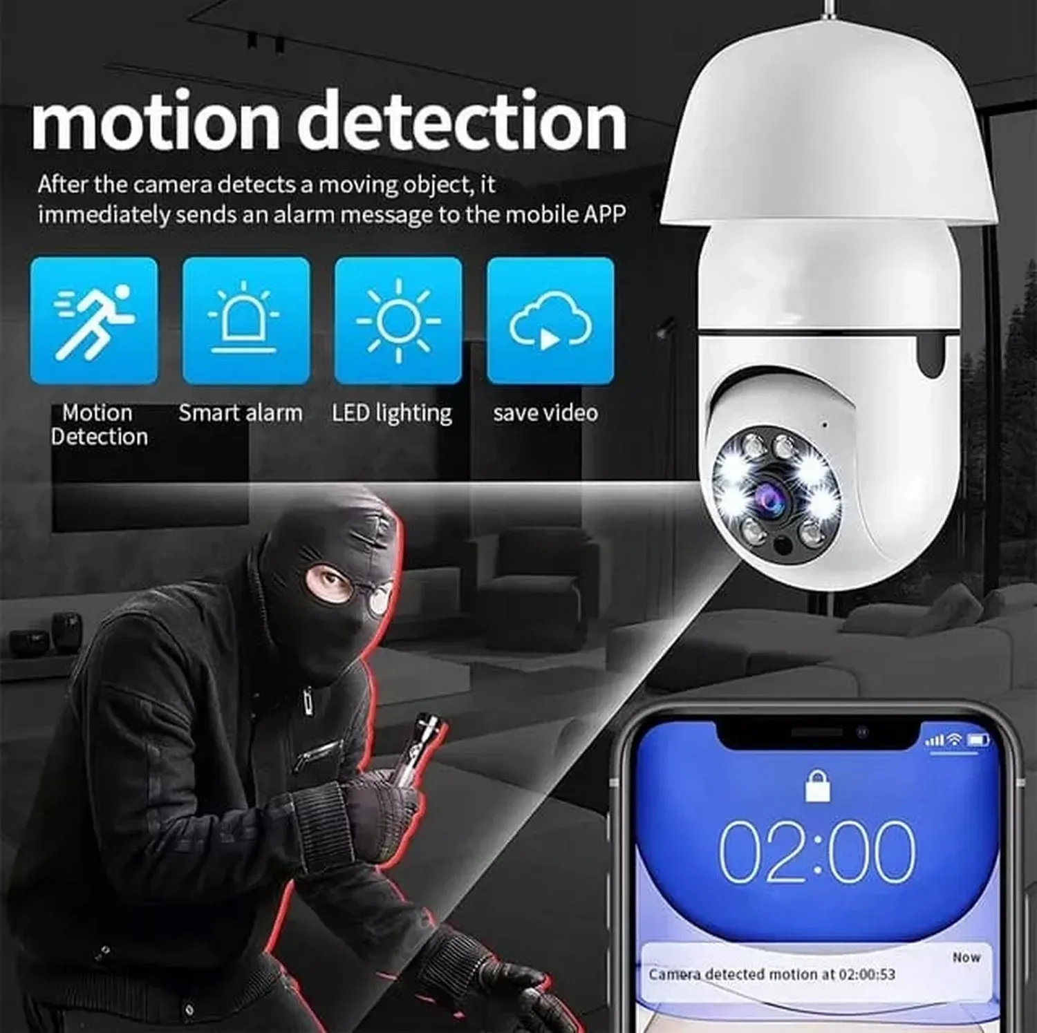 Camara Ip De Seguridad 360° Bombillo Wifi Hd Sensor Movil