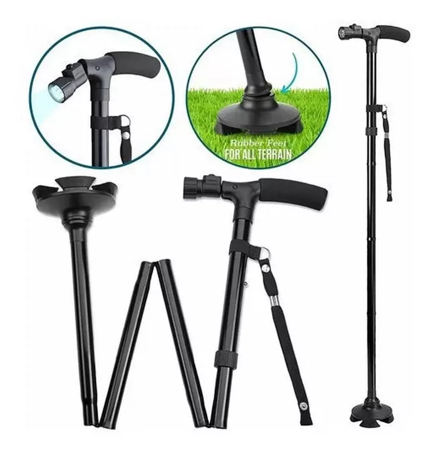 Trusty Cane Baston Ortopedico Plegable Con Linterna Luz Led