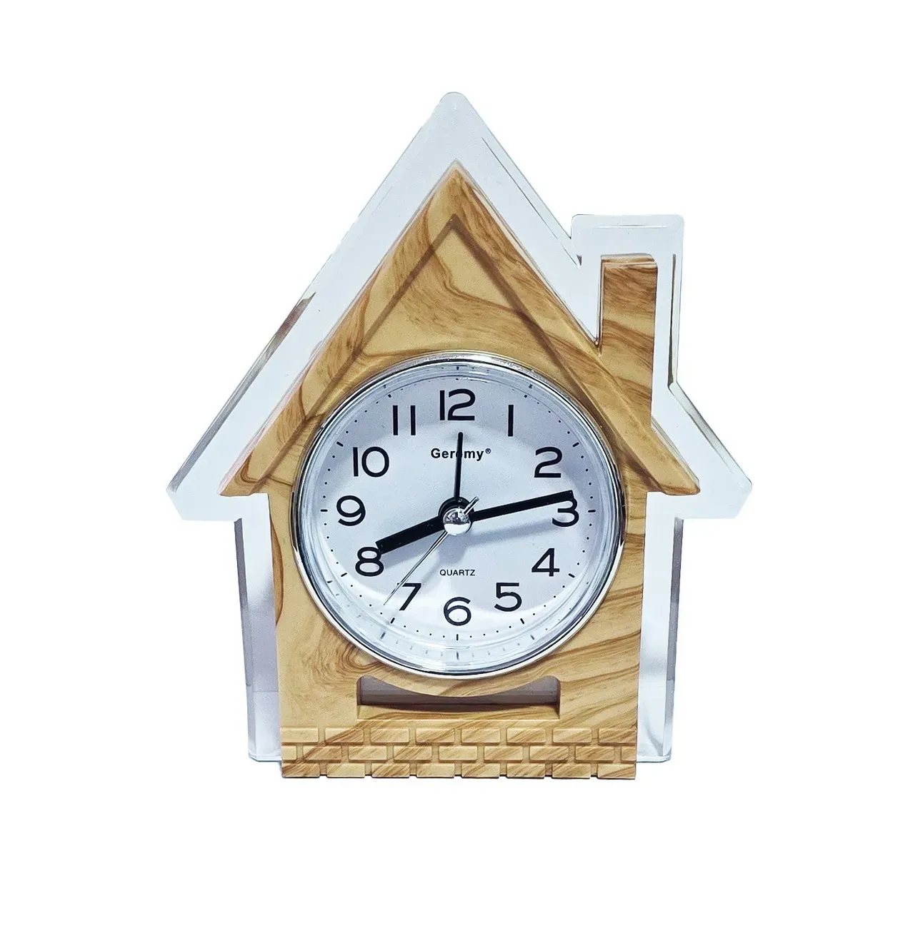 Reloj De Mesa Figura Casa Tono Madera Alarma + Bateria