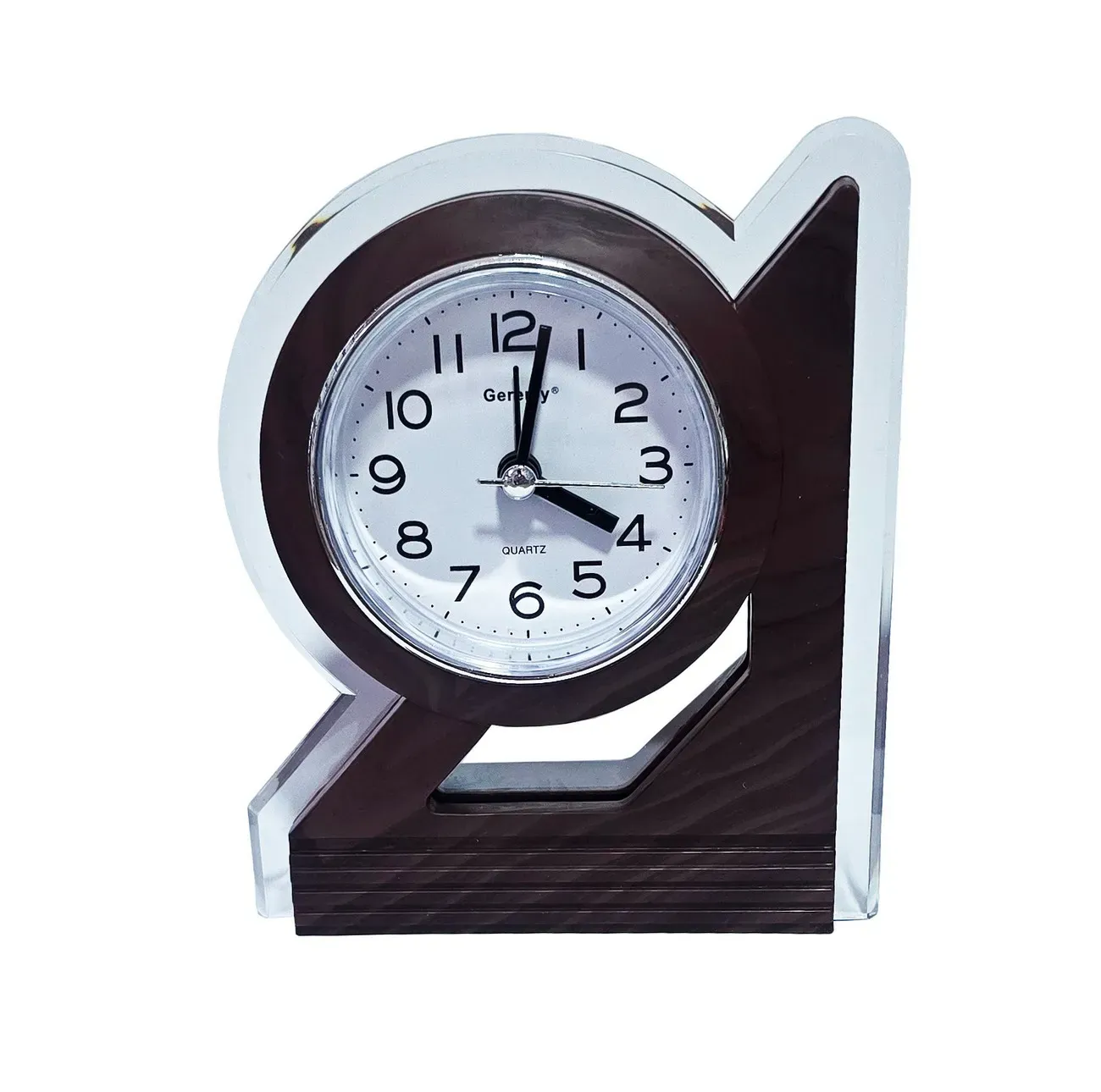 Reloj De Mesa Figura Triangulo Tono Madera Alarma + Bateria