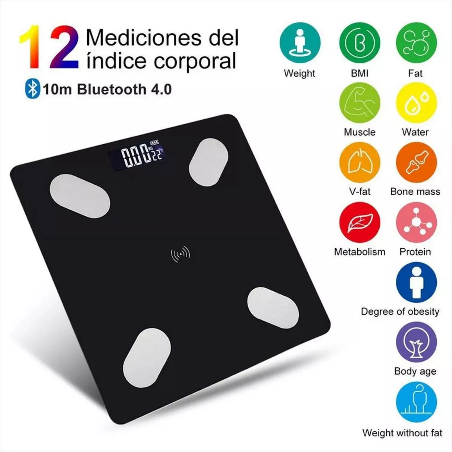 Bascula Balanza Pesa En Vidrio Digital Bluetooth + Baterias 