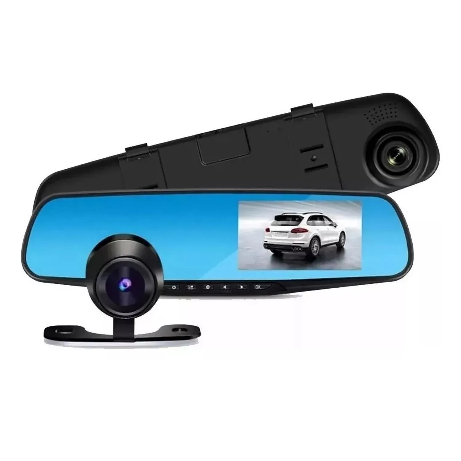 Espejo Carro Retrovisor Dvr Cámara D Reversa 4.3 PuLG 1080hd