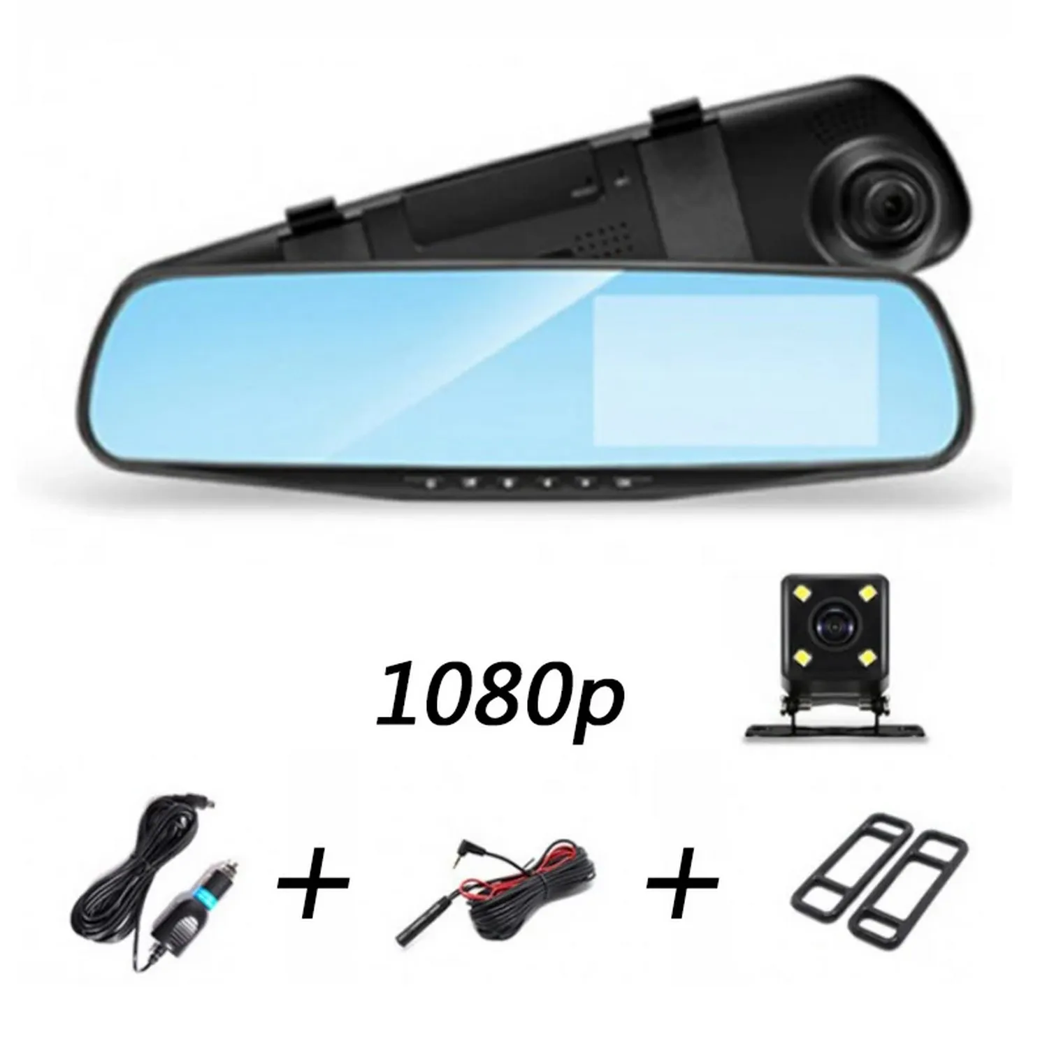 Espejo Carro Retrovisor Dvr Cámara D Reversa 4.3 PuLG 1080hd