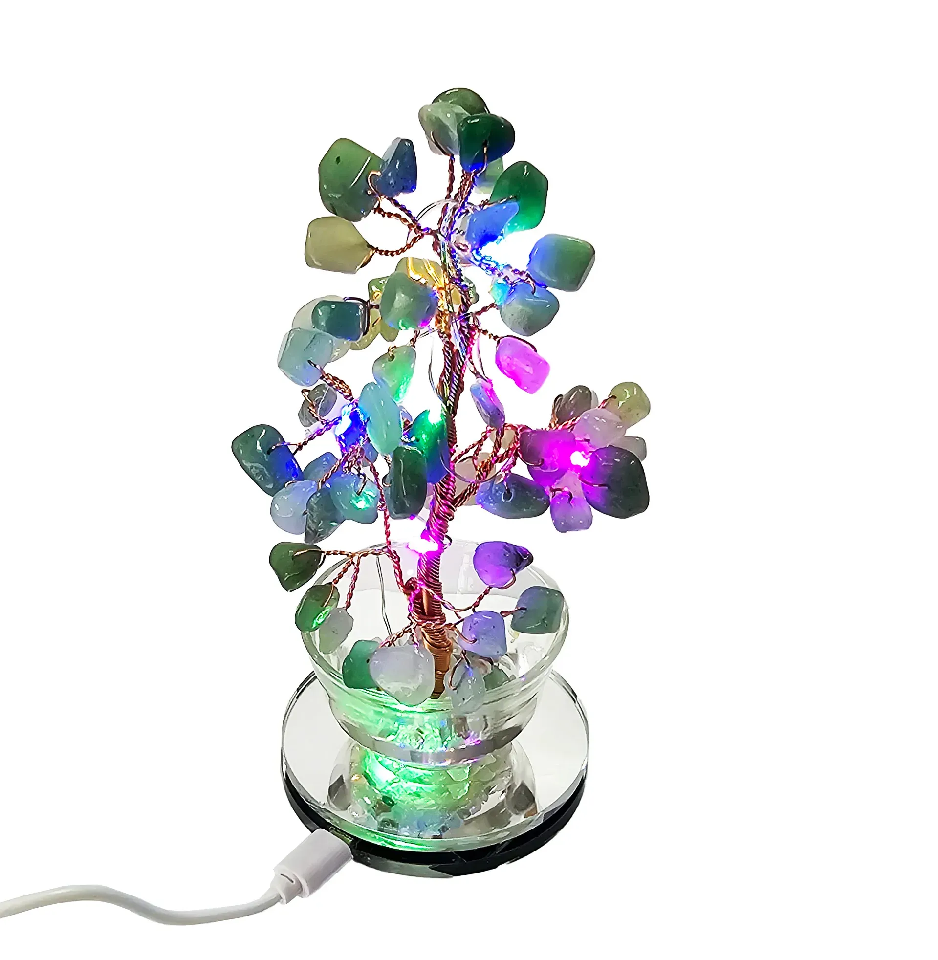 Árbol Cuarzo Jade Verde Energetico Protecciòn + Luces