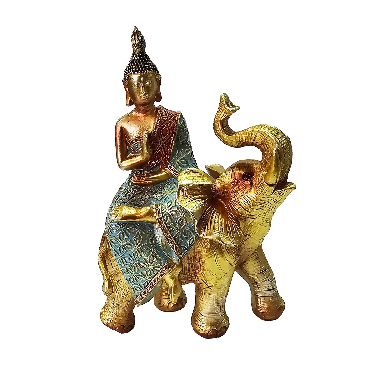 Buda Elefante Dorado Decoración Prosperidad Feng Shui 