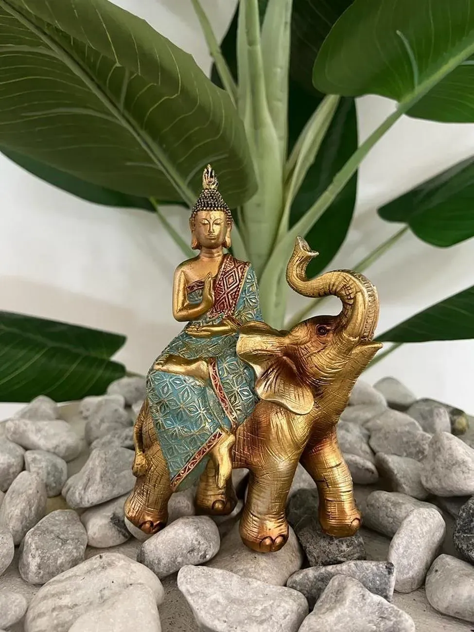 Buda Elefante Dorado Decoración Prosperidad Feng Shui 