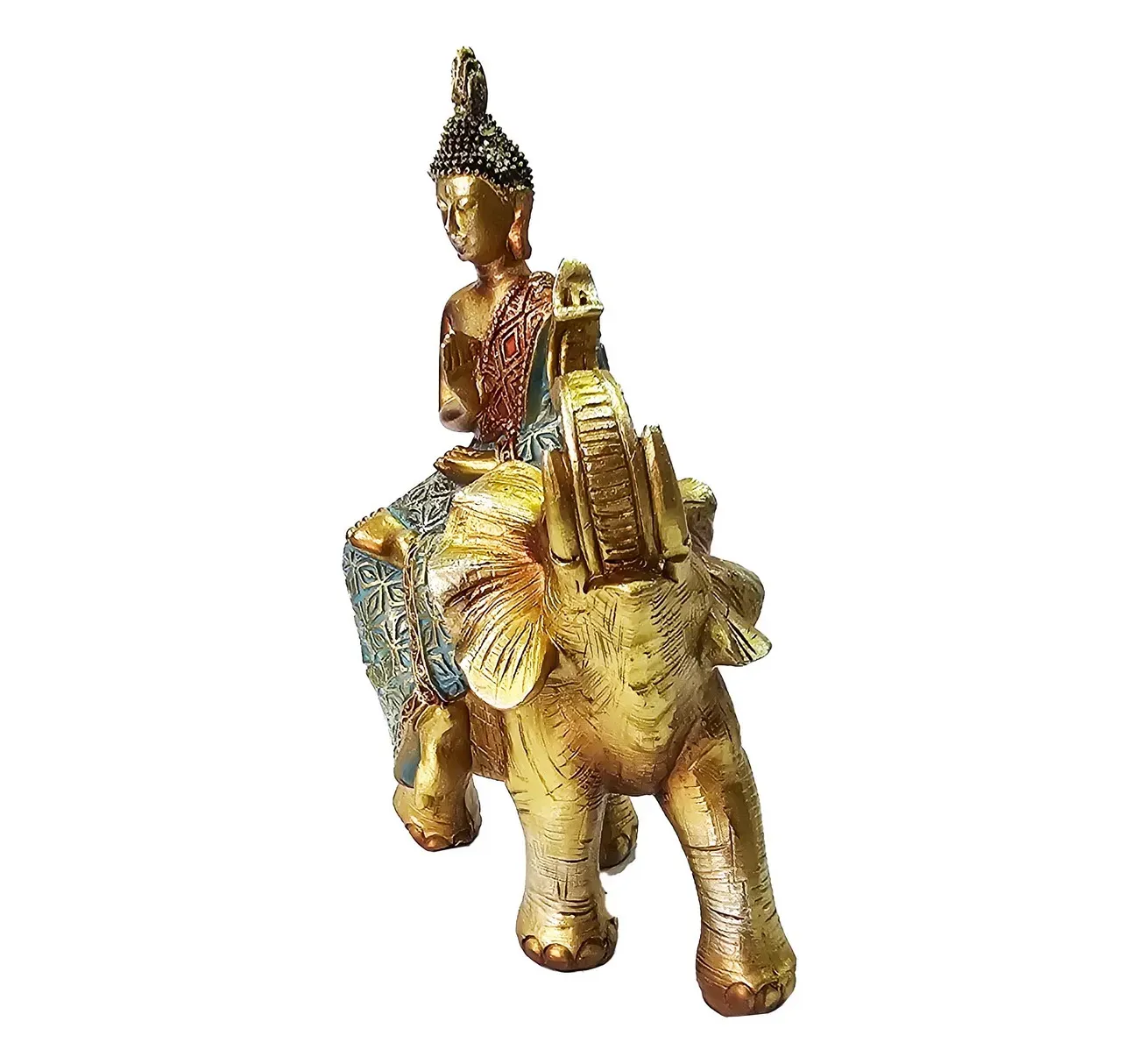 Buda Elefante Dorado Decoración Prosperidad Feng Shui 