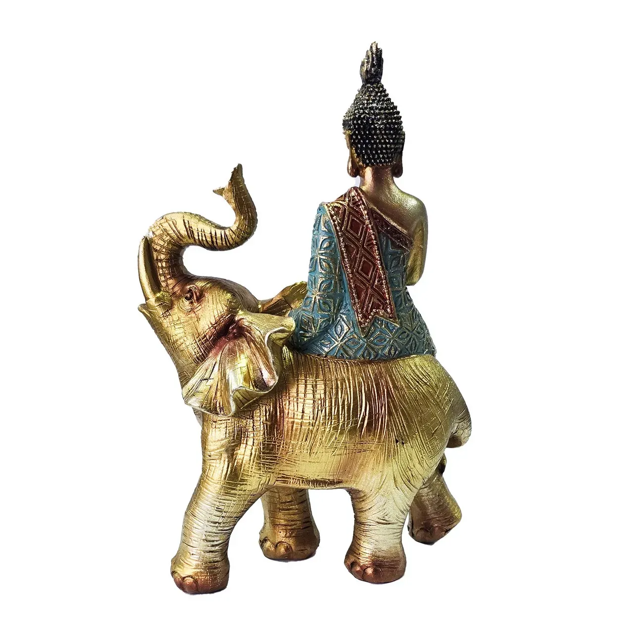 Buda Elefante Dorado Decoración Prosperidad Feng Shui 