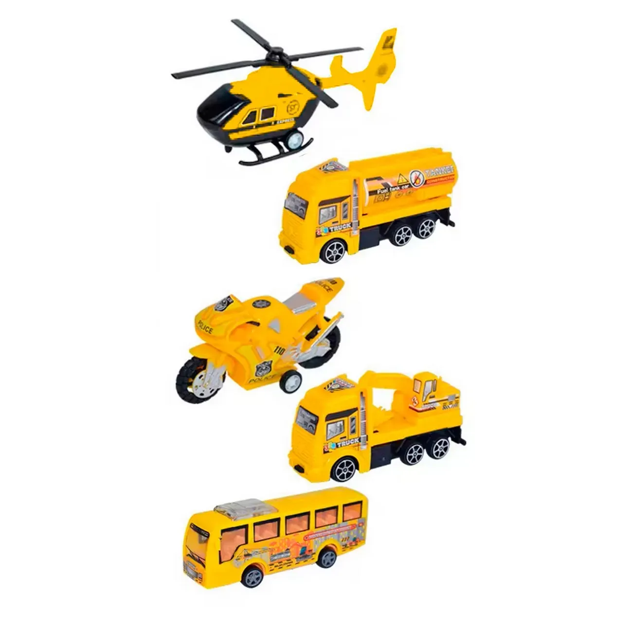 Carros De Impulso Moto Grua Bus Helicoptero Constructor 5 Pc