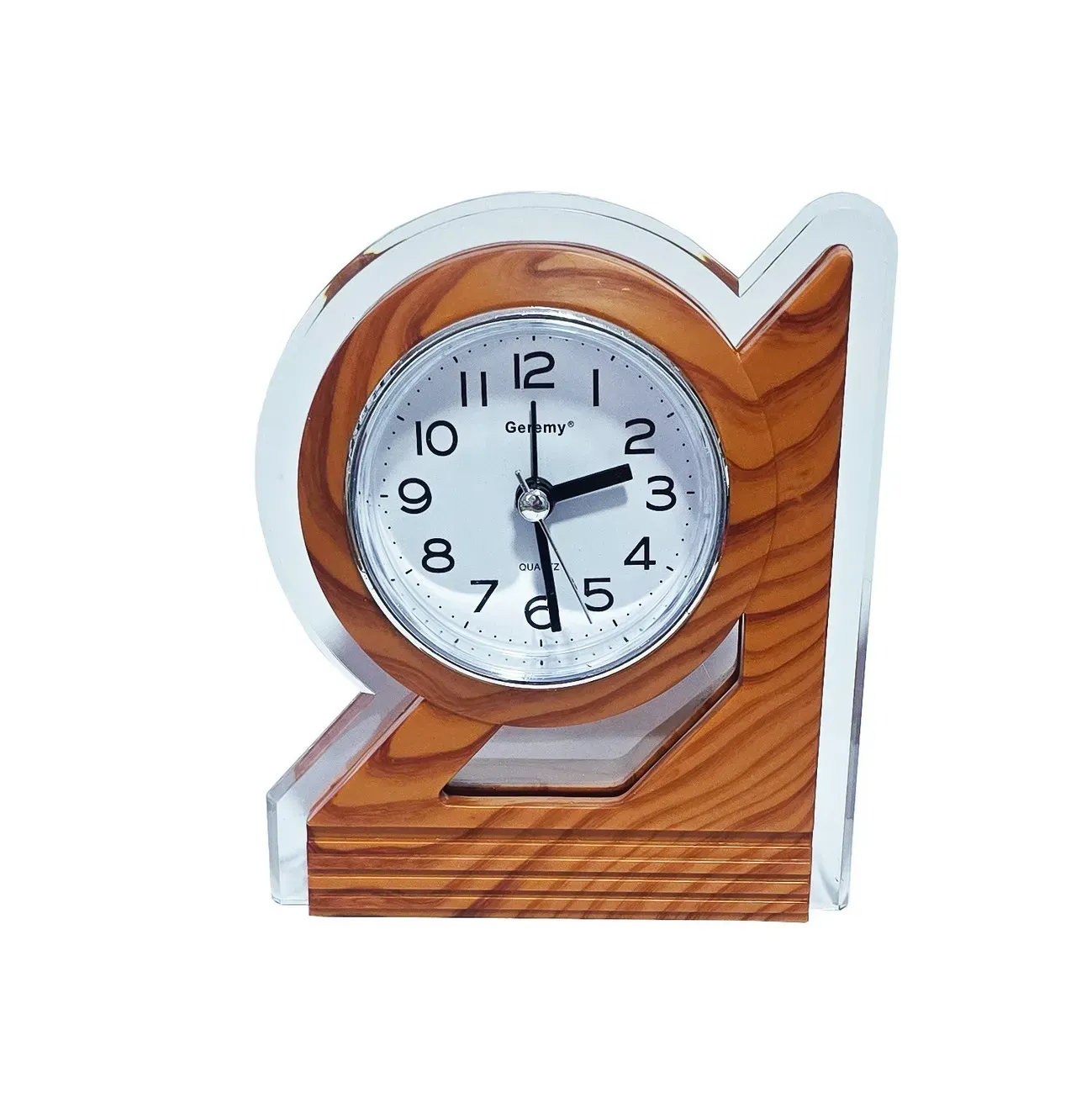 Reloj De Mesa Figura Triangulo Tono Madera Alarma + Bateria