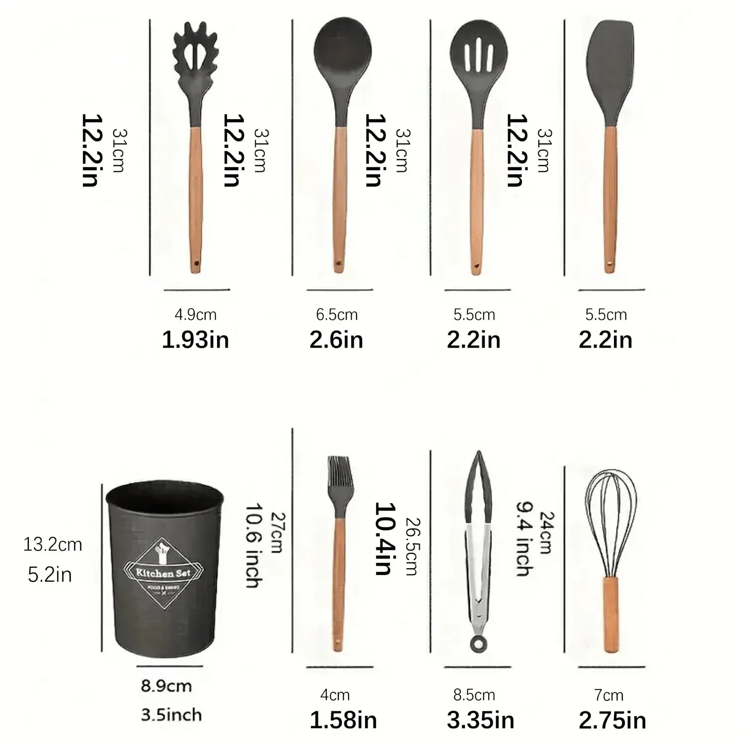 Set 12 Utensilios De Cocina Silicona Resistente Calor Juego