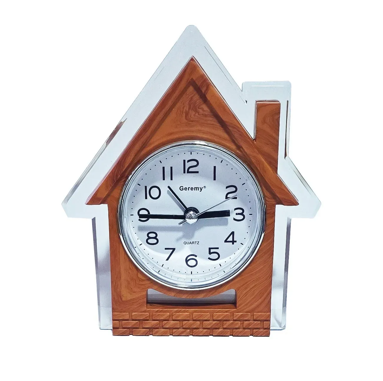 Reloj De Mesa Figura Casa Tono Madera Alarma + Bateria