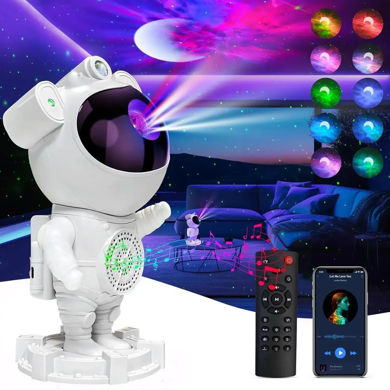 Astronauta Proyector Rgb Led Luces Galaxia Lámpara Parlante