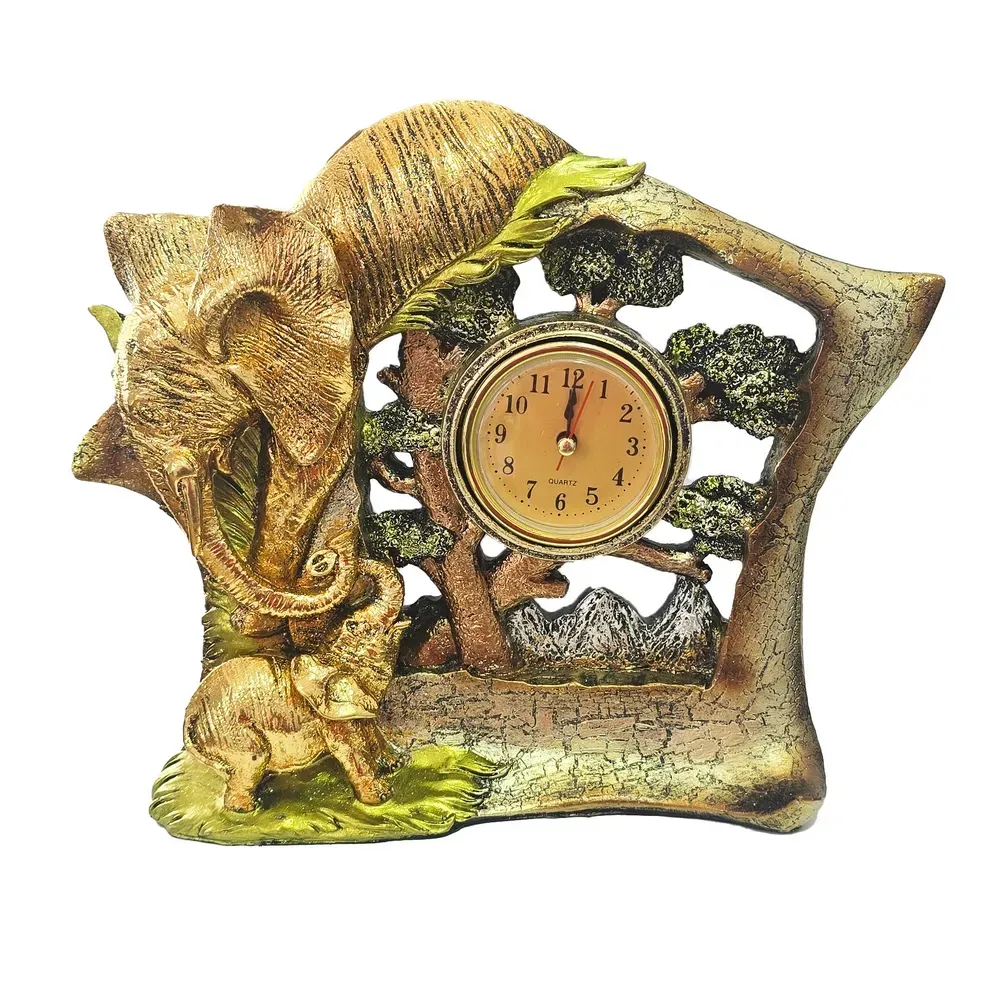 Reloj De Mesa Elefante Dorado Ganesha Decoracion Feng Shui