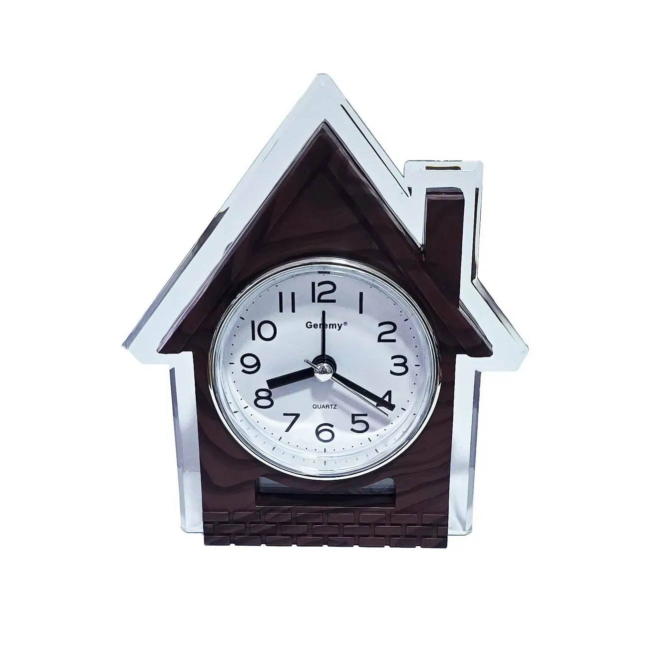 Reloj De Mesa Figura Casa Tono Madera Alarma + Bateria