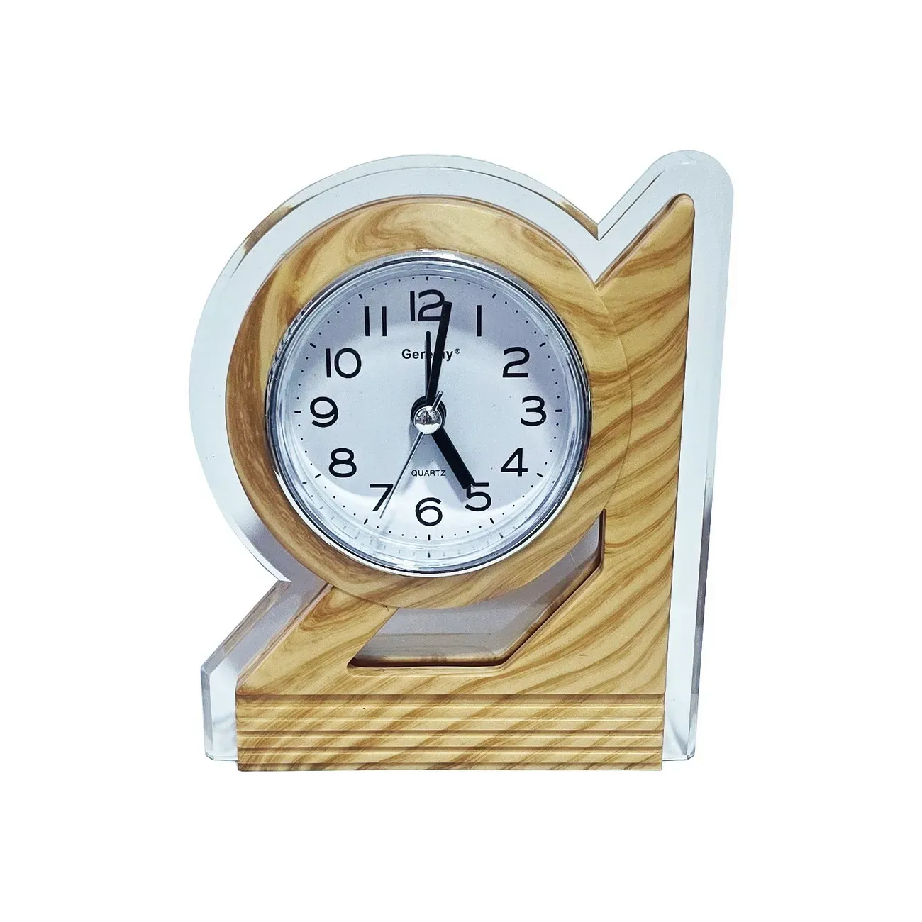 Reloj De Mesa Figura Triangulo Tono Madera Alarma + Bateria