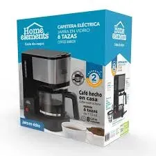 Cafetera 6 Tazas Negra Jarra De Vidrio Home Elements