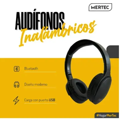 Audifonos Diadema Inalambricos Mertec Negros MT-024B-