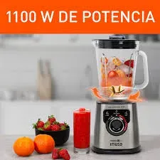 Licuadora Profesional IMUSA Ultraforce 2X con Picatodo + Molino Vaso de Vidrio 1100 Watts Plateada