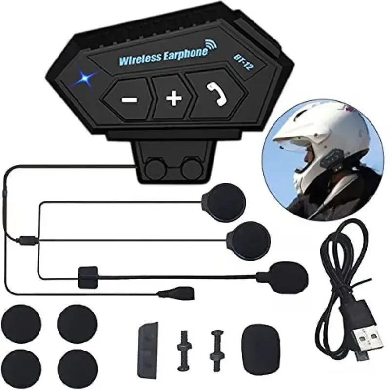 Intercomunicador Auriculares Casco Bluetooh Bt12 Moto Musica Sikeo Color Negro