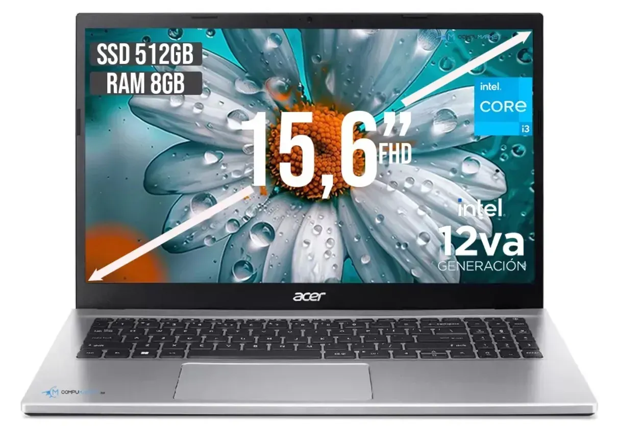  PORTATIL ACER A315- INTEL CORE I3 1215U - 8GB DDR4 - 512GB SSD - PANTALLA 15,6" FHD - PURE SILVER 