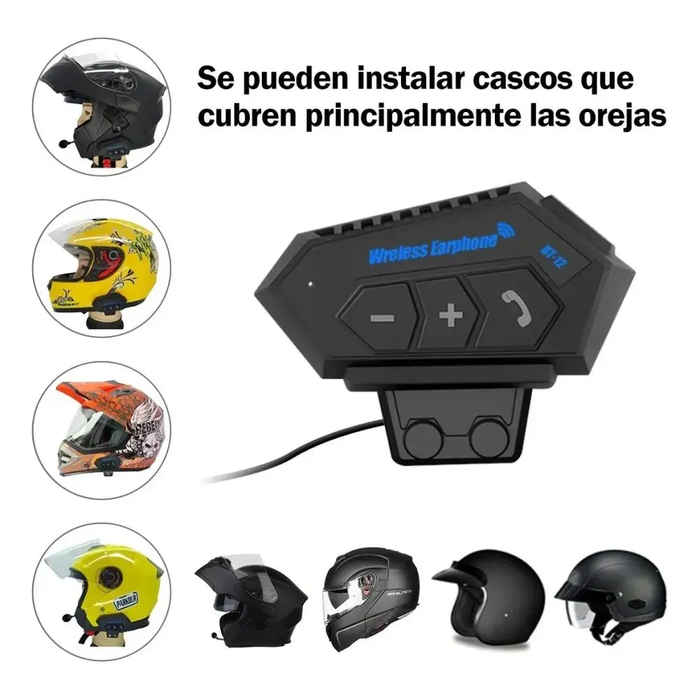 Intercomunicador Auriculares Casco Bluetooh Bt12 Moto Musica Sikeo Color Negro