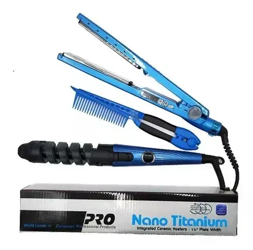 Combo Plancha De Cabello Nano Titanium + Rizador + Peine