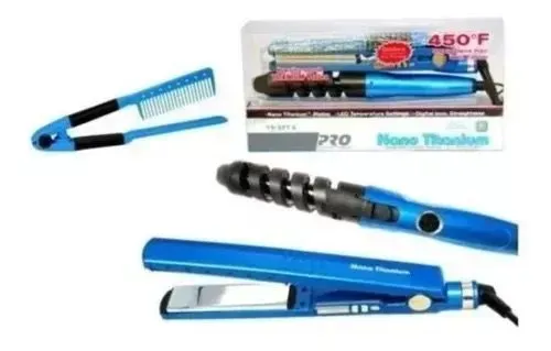 Combo Plancha De Cabello Nano Titanium + Rizador + Peine