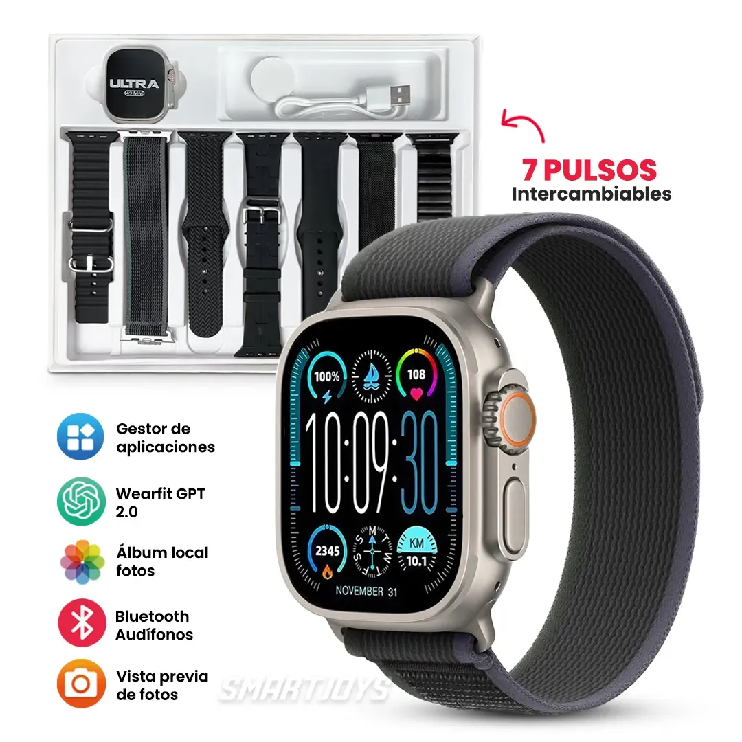 Smartwatch Ultra Plus Reloj Inteligente Con 7 Pulsos Carga Inalámbrica