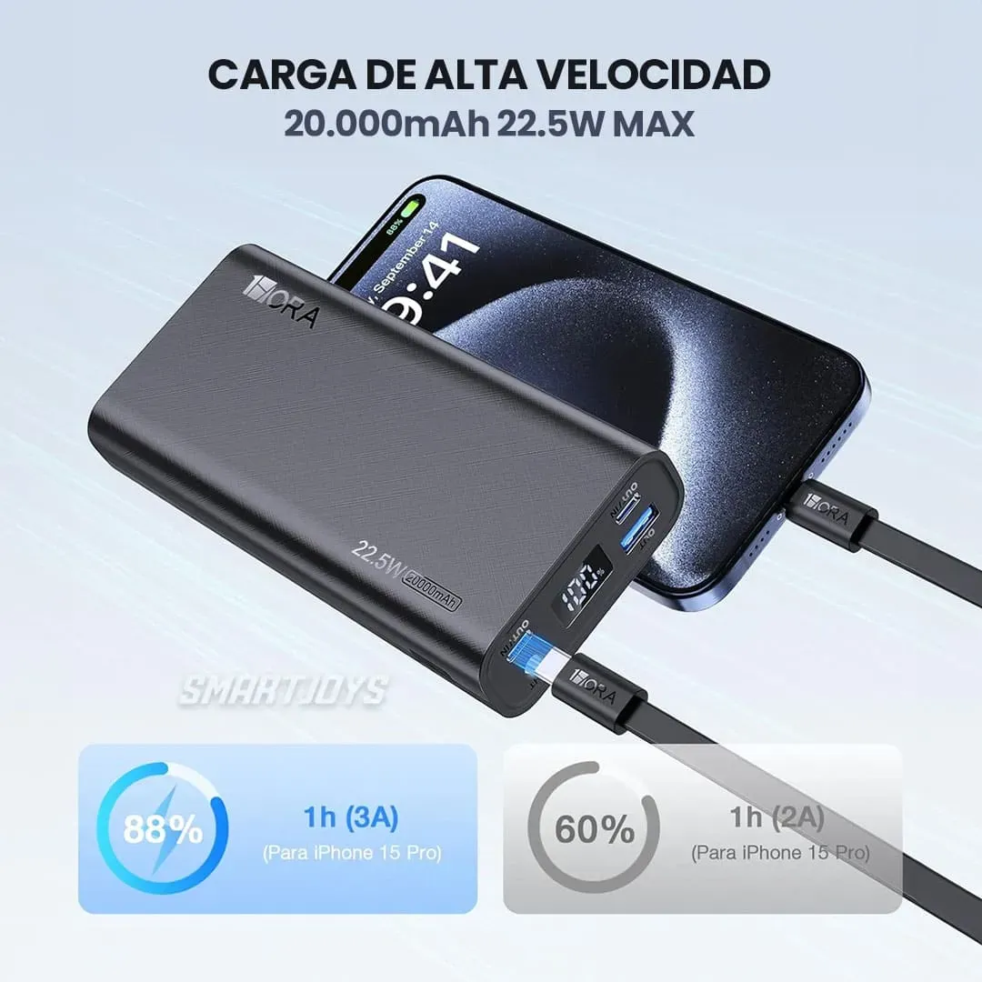 Power Bank 1Hora 20000 mAh 22.5W MAX Tipo C Batería Externa Portátil Original