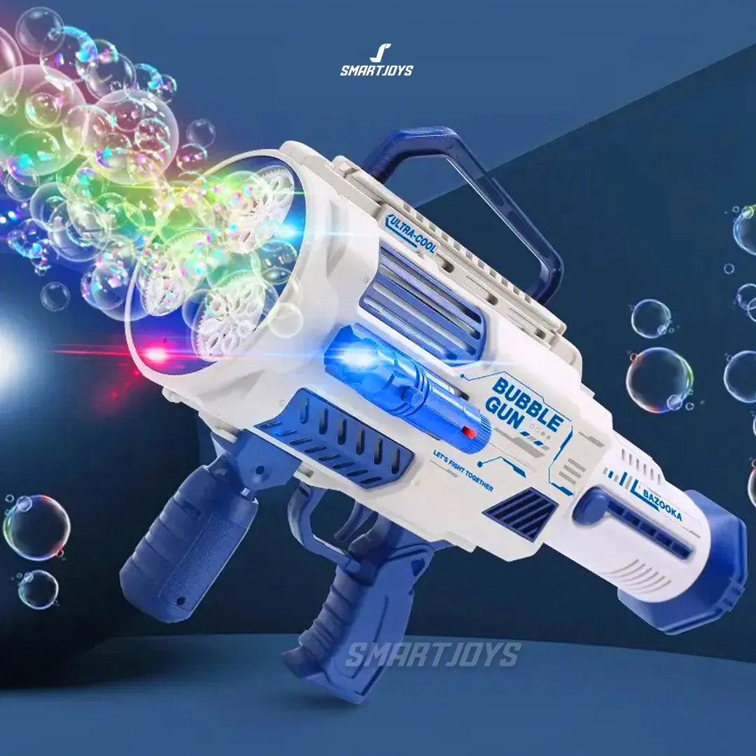 Pistola De Burbujas Super Bazuca Automática Recargable luz LED Azul