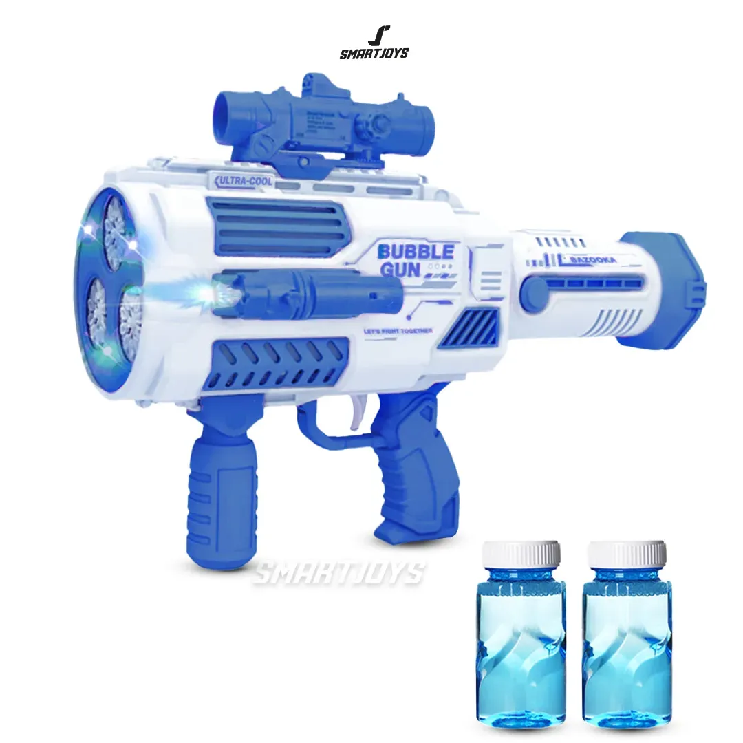 Pistola De Burbujas Super Bazuca Automática Recargable luz LED Azul