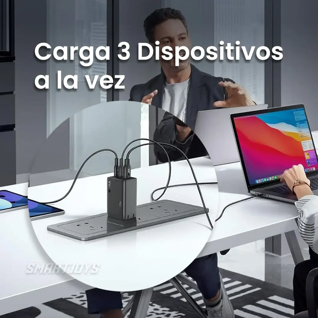 Cargador Completo 65W Carga Rápida Triple Puerto GAR322 Cable Tipo C