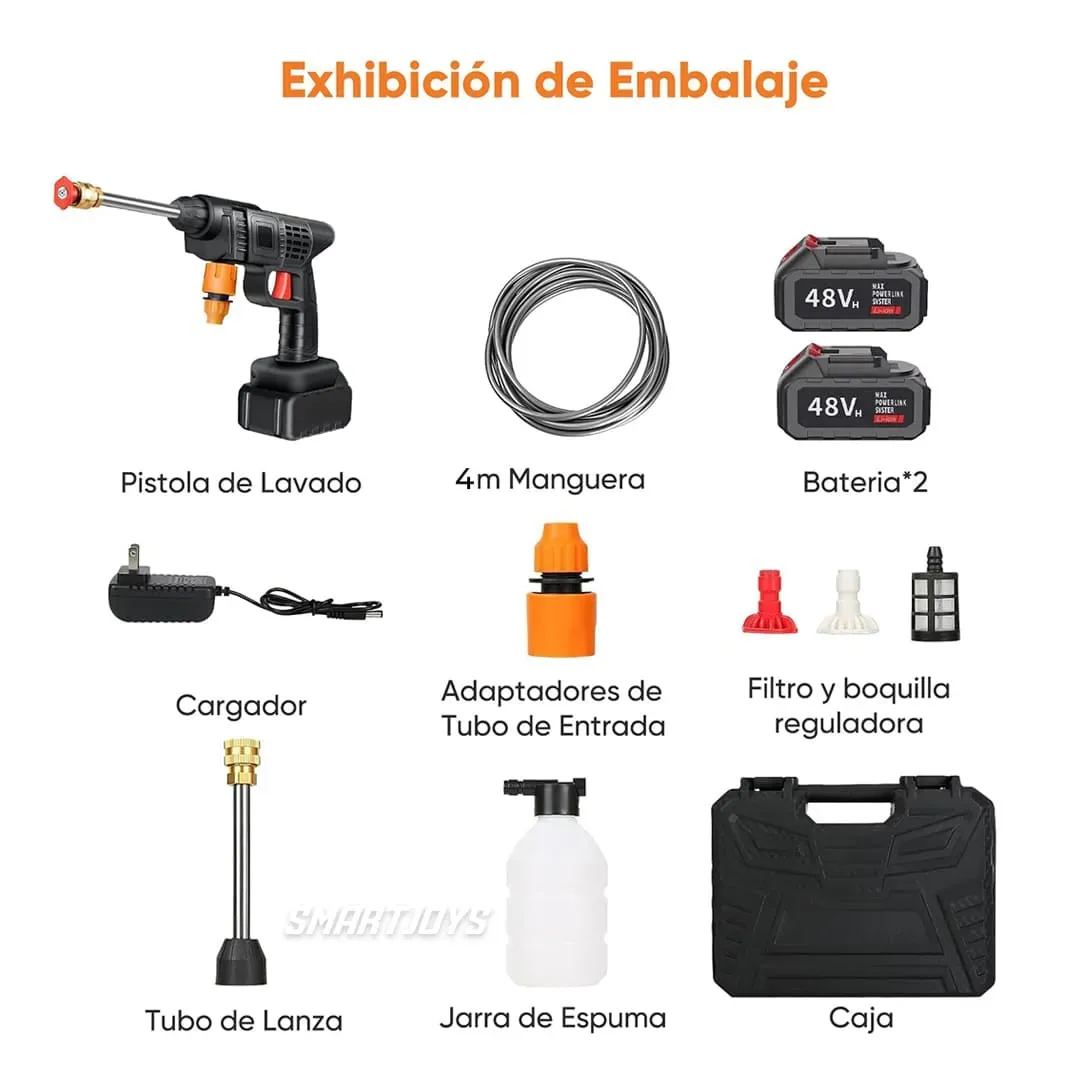 Hidrolavadora 2 Baterías 48V Lavadora A Presión Inalámbrica Portátil Recargable