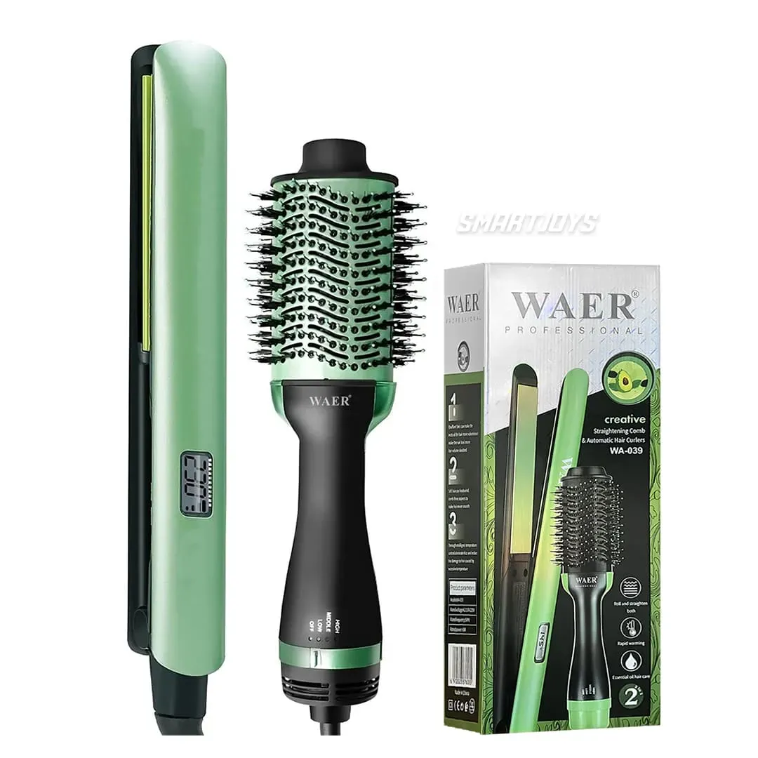 Combo 2 en 1 Plancha + Cepillo Secador Cabello WAER WA-039