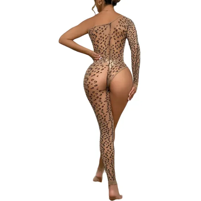 Lencería Malla Erotica Sexy Brillante Leopardo Enterizo