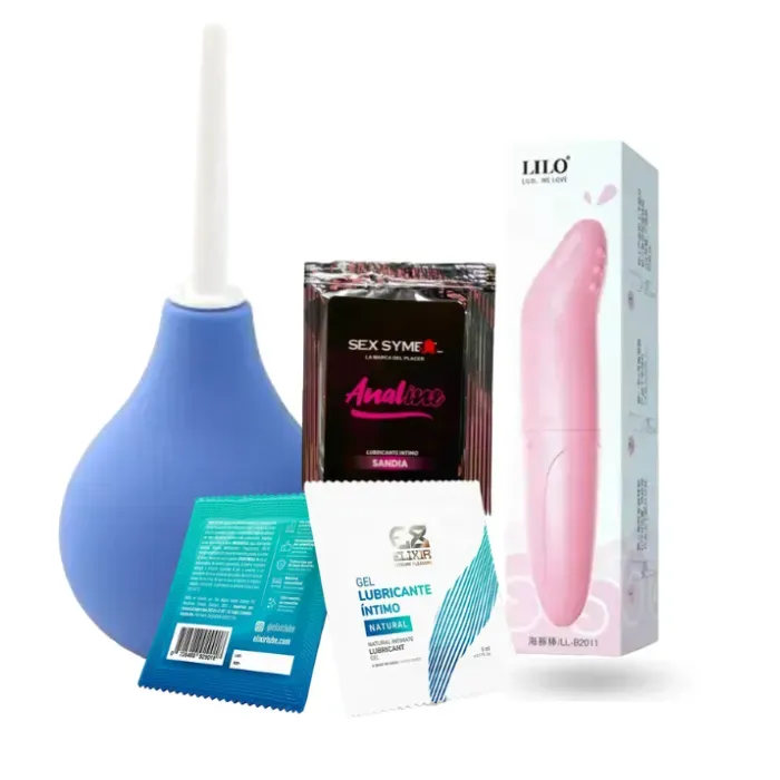 Kit Ducha Anal Y Enema Vaginal 89ml + Bala Vibradora Punto G Lilo + Sobre Lubricante Anal Intimo Sandia 4 Ml + Gel Lubricante Íntimo Natural Elixir 5 Ml