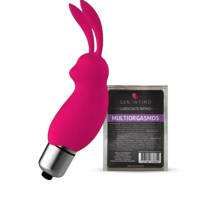 Bala Vibradora Con Orejas De Conejo + Sachet Lubricante Multiorgasmo Sen Intimo 7 Ml