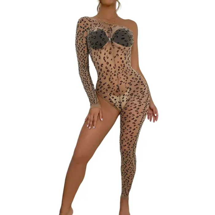 Lencería Malla Erotica Sexy Brillante Leopardo Enterizo