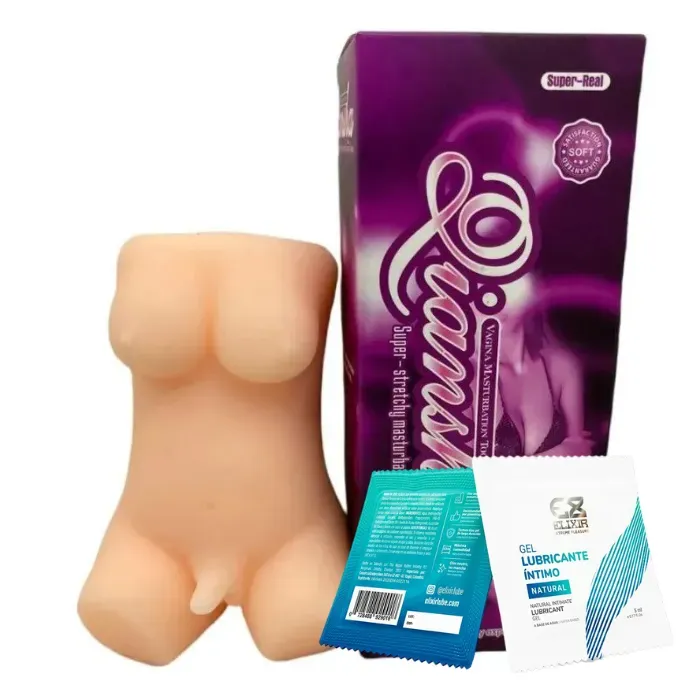 Masturbador Masculino Mini Torso Ano,senos Y Mini Pene + Lubricante Neutro Sachet