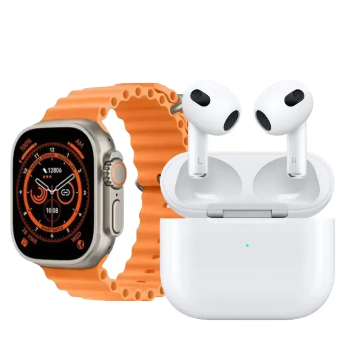 Airpods 3  Audifonos Calidad 1.1 + Reloj Inteligente T800 Ultra Smartwatch Smartwatch T800 Ultra Doble Correa